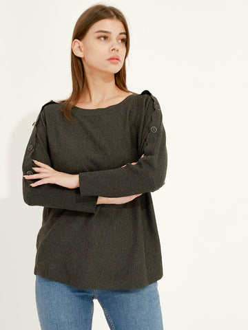 Button Detail Boat Neck Sweater - Shopmossrose
